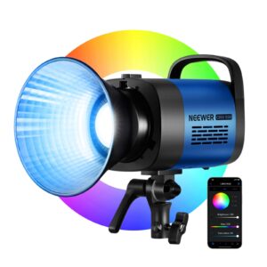neewer cb60 rgb 70w led video light with app control, bowens mount cob full color continuous output lighting 18000lux/1m cct 2700k-6500k cri97+ 17 scenes for photography/studio video recording (navy)