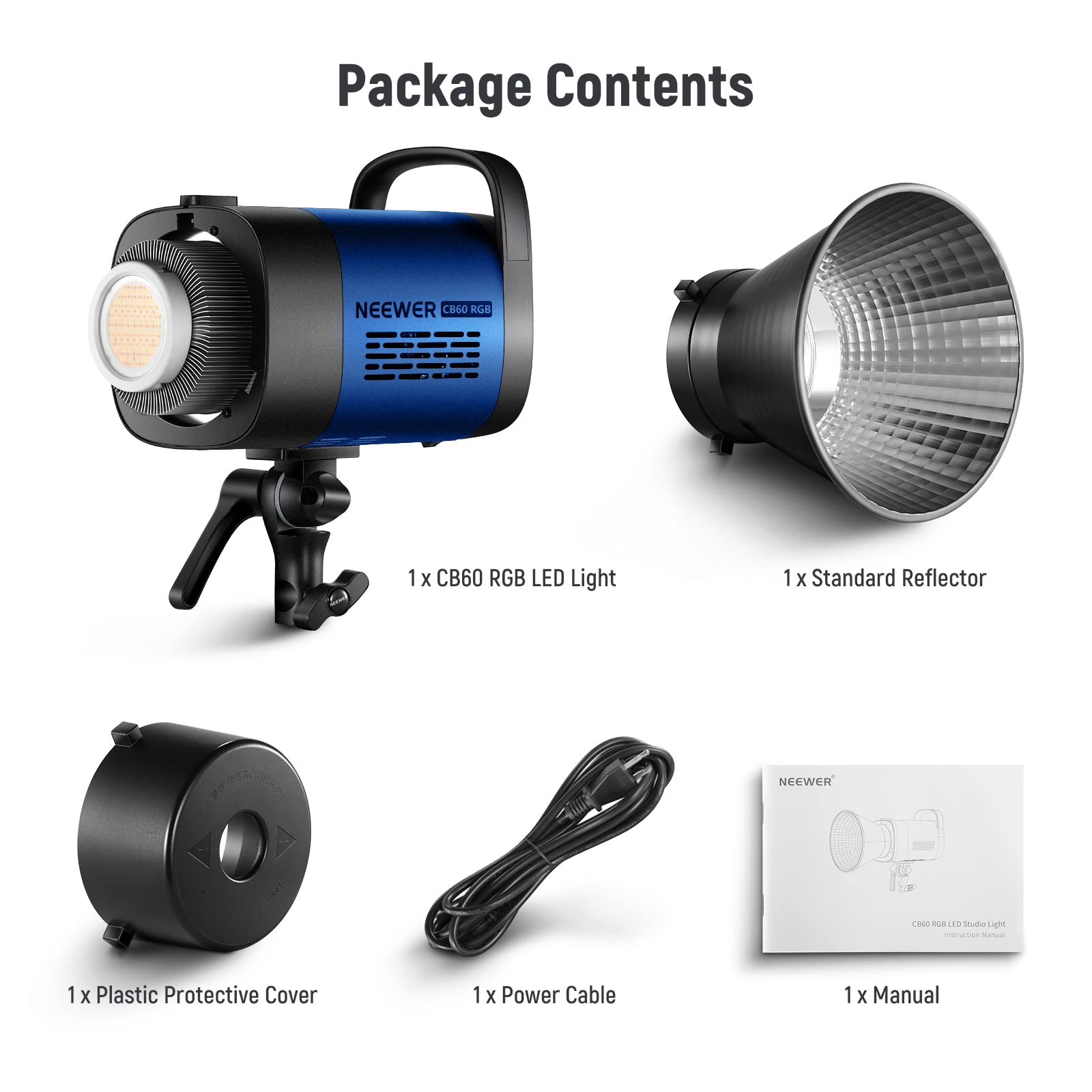 NEEWER CB60 RGB 70W LED Video Light with App Control, Bowens Mount COB Full Color Continuous Output Lighting 18000Lux/1m CCT 2700K-6500K CRI97+ 17 Scenes for Photography/Studio Video Recording (Navy)