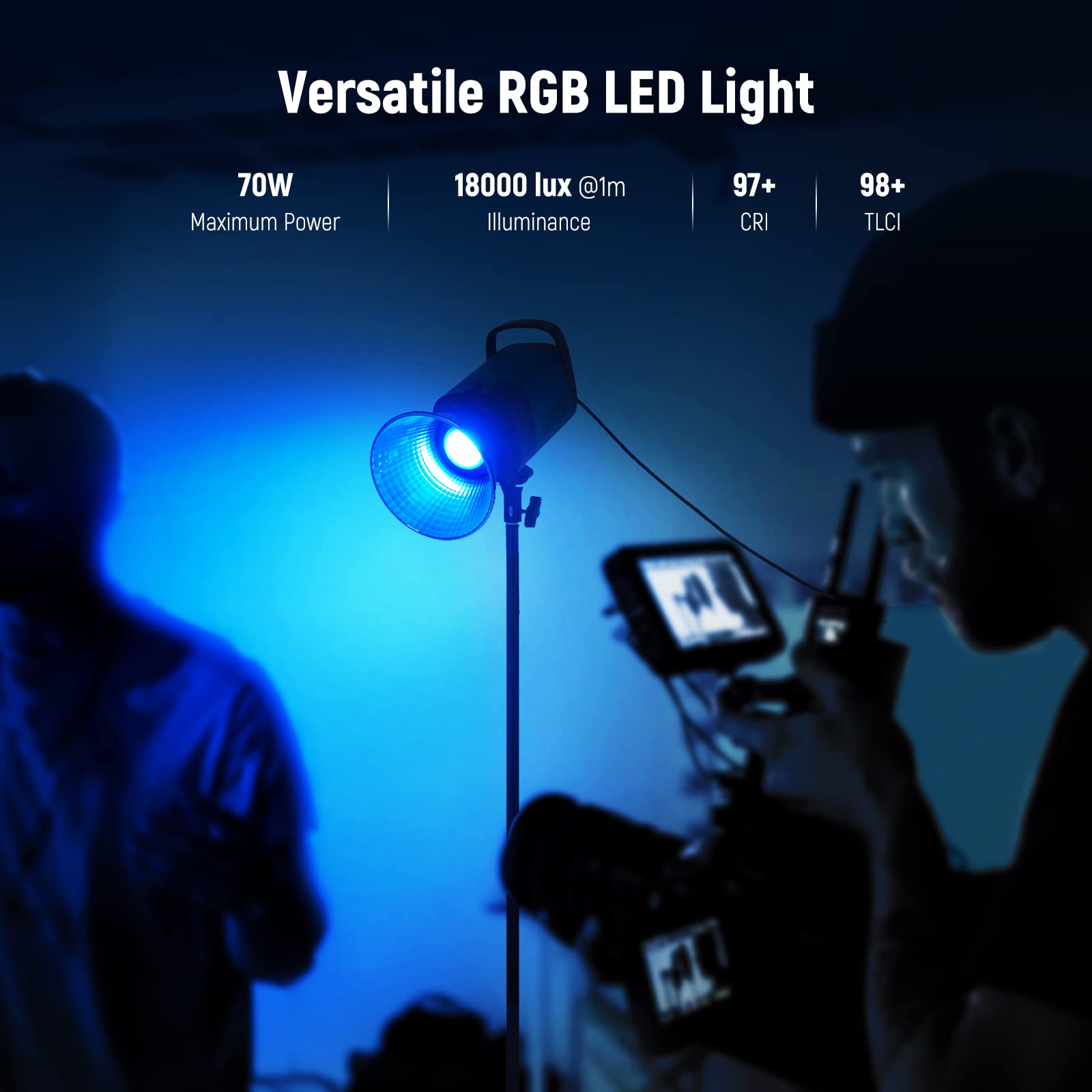 NEEWER CB60 RGB 70W LED Video Light with App Control, Bowens Mount COB Full Color Continuous Output Lighting 18000Lux/1m CCT 2700K-6500K CRI97+ 17 Scenes for Photography/Studio Video Recording (Navy)