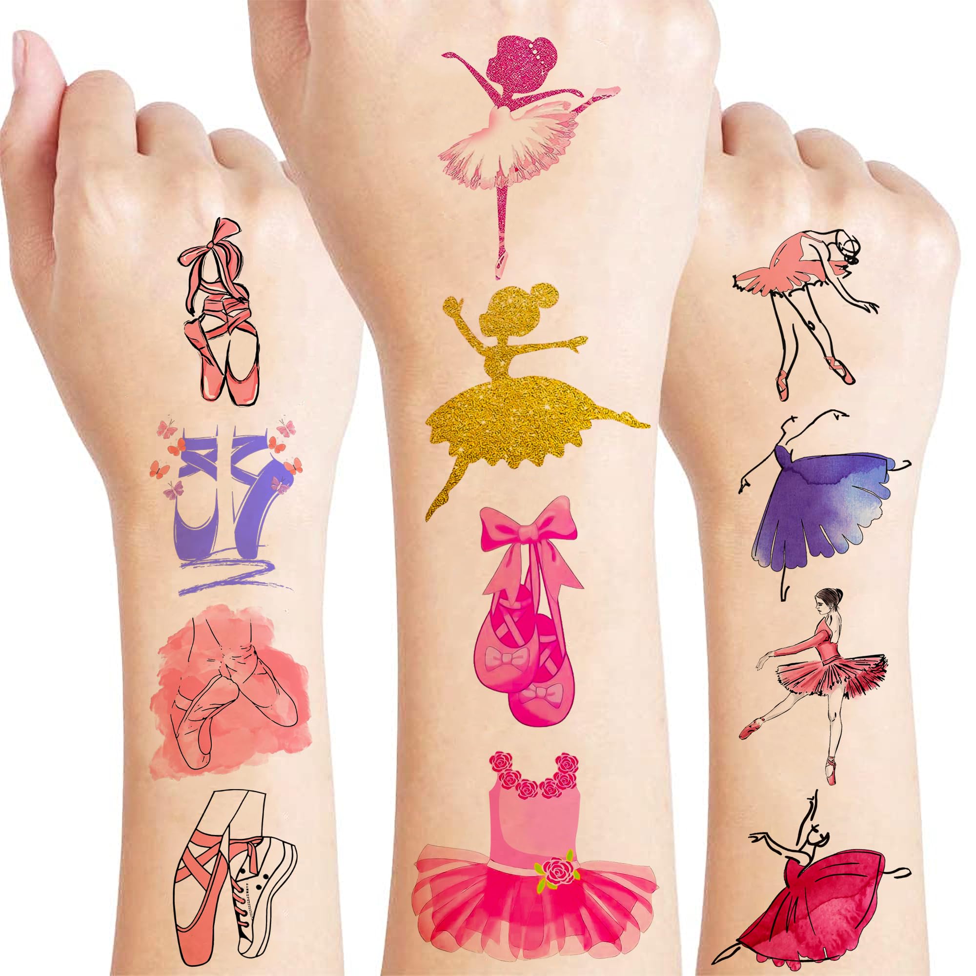 Ballerina Tattoos Themed Birthday Party Decorations Supplies Favors Decor 96 PCS 8 Sheets Cute Temporary Tattoo Stickers For Girls Kids Boys School Gifts Rewards Home Activity