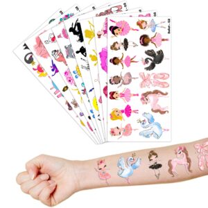 Ballerina Tattoos Themed Birthday Party Decorations Supplies Favors Decor 96 PCS 8 Sheets Cute Temporary Tattoo Stickers For Girls Kids Boys School Gifts Rewards Home Activity