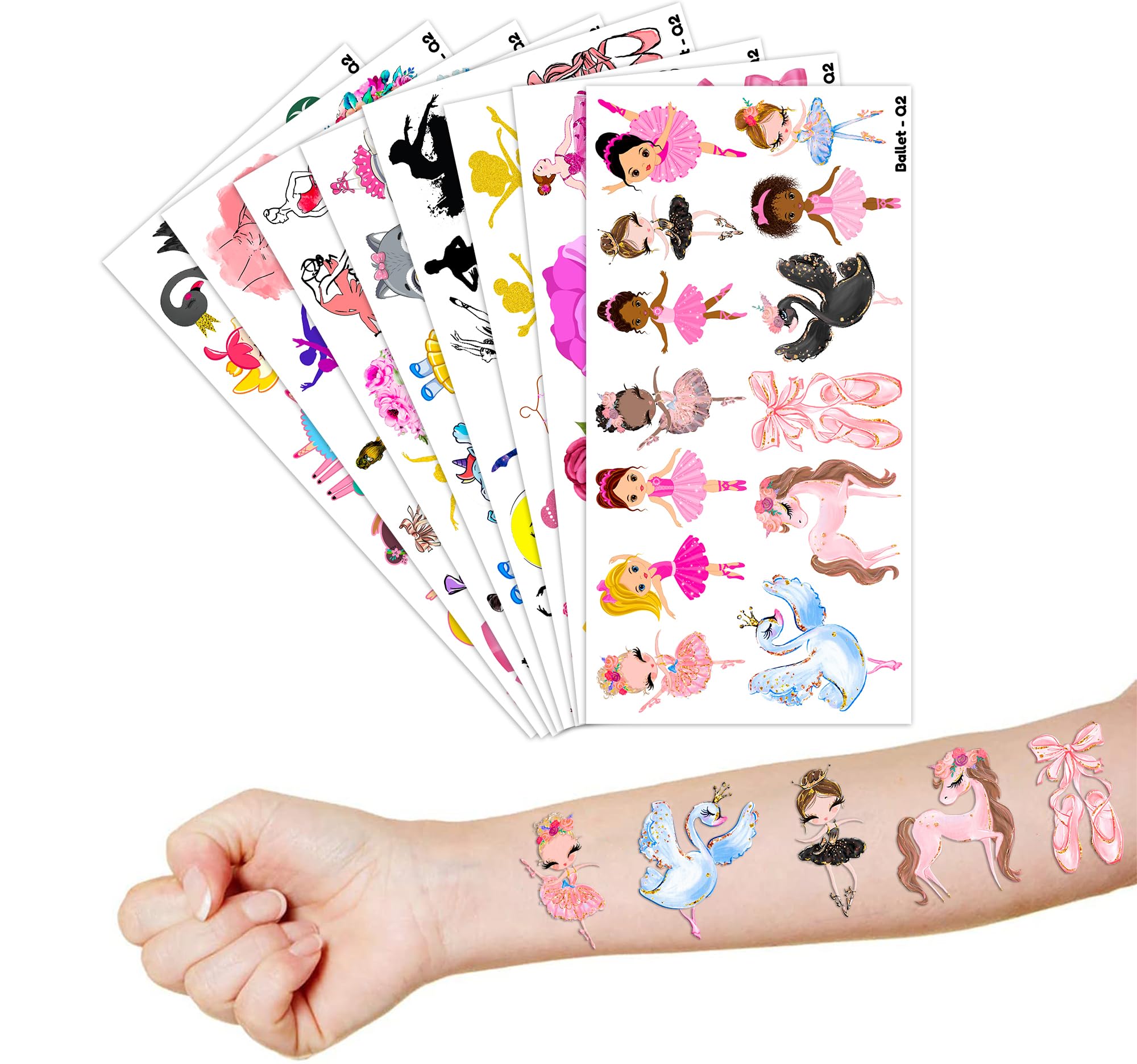 Ballerina Tattoos Themed Birthday Party Decorations Supplies Favors Decor 96 PCS 8 Sheets Cute Temporary Tattoo Stickers For Girls Kids Boys School Gifts Rewards Home Activity