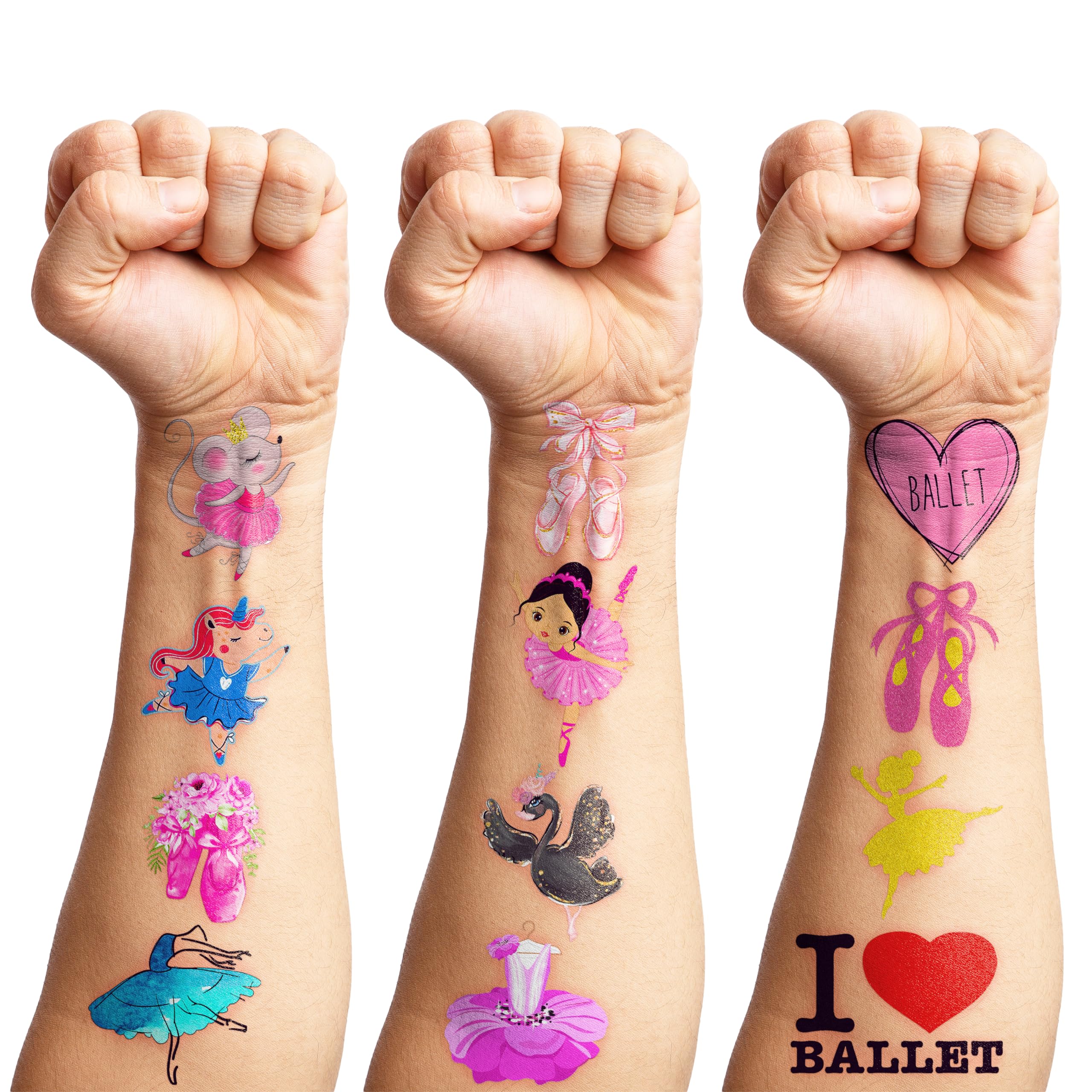 Ballerina Tattoos Themed Birthday Party Decorations Supplies Favors Decor 96 PCS 8 Sheets Cute Temporary Tattoo Stickers For Girls Kids Boys School Gifts Rewards Home Activity