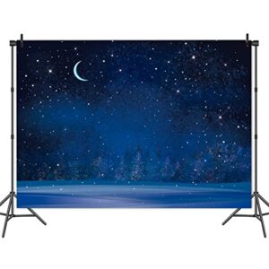 Night Sky Photography Background Winter Night Snowfall Snowflake Moon Blurry Fir Trees Pine Forest Photo Backdrop for Baby Shower Christmas Happy New Year Party Decoration Banner 7x5ft