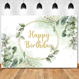 greenery succulent and eucalyptus leaves photography backdrop bloom eucalyptus leaves photo background for happy birthday party decoration cake table banner supplies 5x3ft