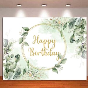 Greenery Succulent and Eucalyptus Leaves Photography Backdrop Bloom Eucalyptus Leaves Photo Background for Happy Birthday Party Decoration Cake Table Banner Supplies 5x3ft