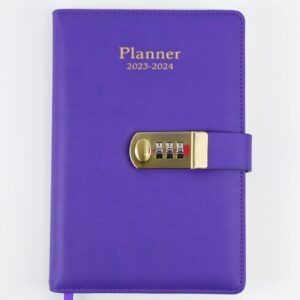 rhonzhao 2023-2024 weekly and monthly planner with alphabetical tabs and lock. 5.8" x 8.2", 16 months, flexible cover, wirebound, hardback edition (2023-2024, purple)