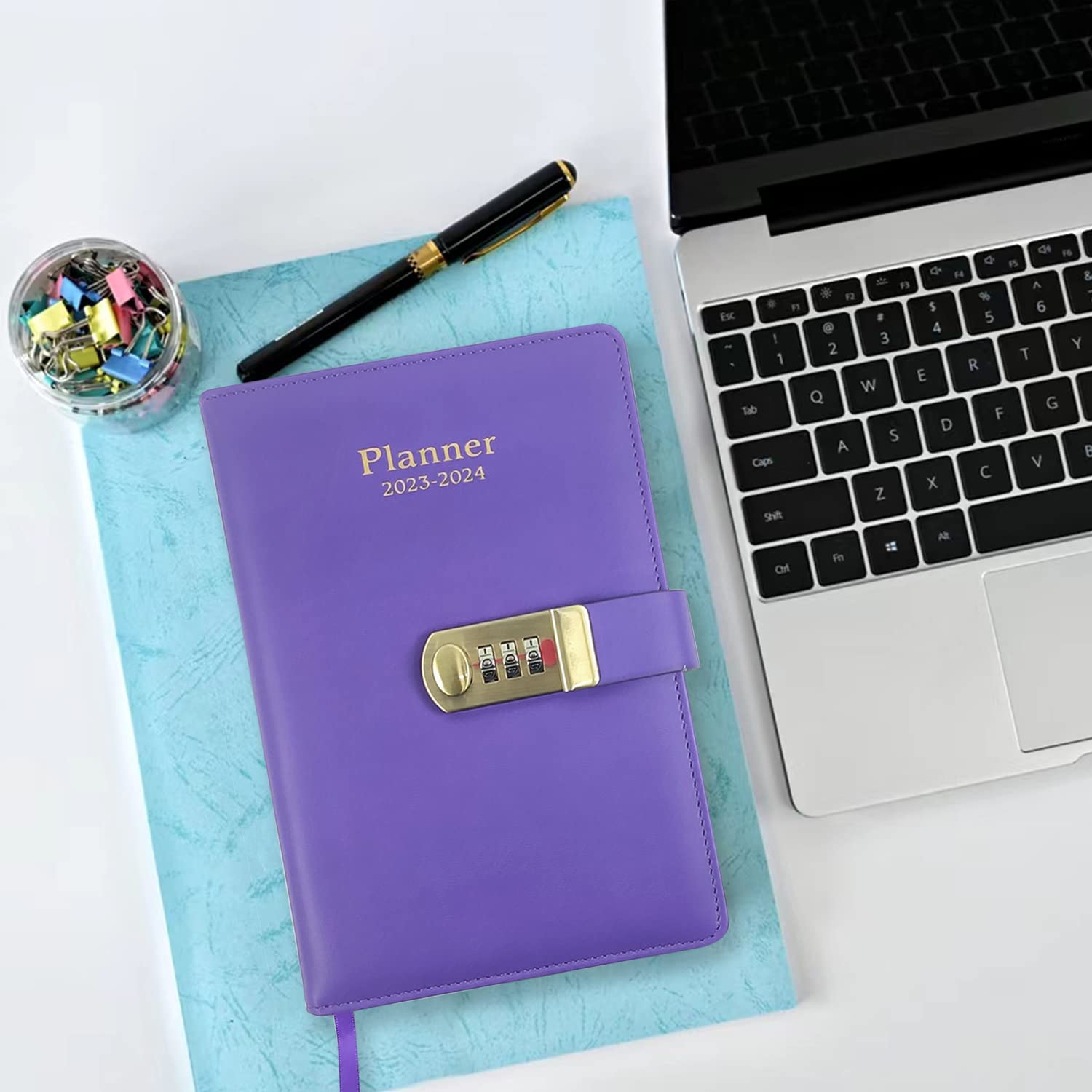 RHONZHAO 2023-2024 Weekly and Monthly Planner with Alphabetical Tabs and Lock. 5.8" x 8.2", 16 Months, Flexible Cover, Wirebound, Hardback edition (2023-2024, Purple)