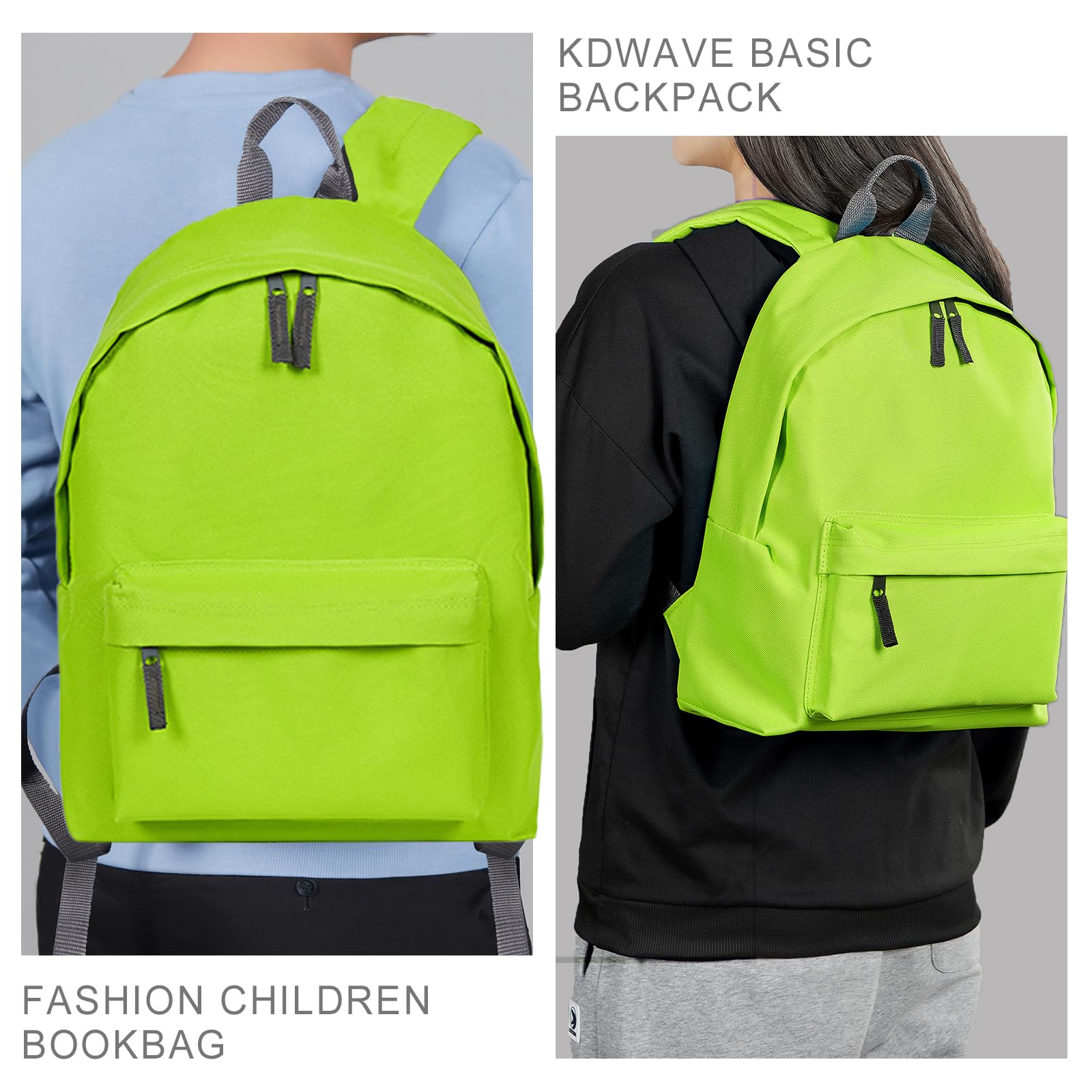 KDWAVE Preschool Backpack,15 inch Toddler Backpacks for School Boys Girls, Cute Lightweight Children Bookbag with Adjustable Padded Straps, Lime Green