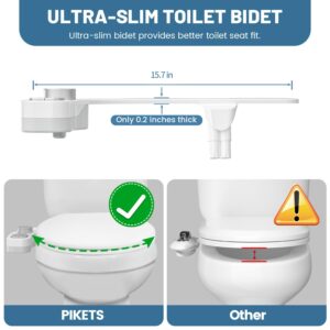 PIKETS Bidet Attachment for Toilet, Dual Nozzle (Frontal and Rear Wash) Non-Electric Fresh Water Bidet Toilet Seat Attachment with Nozzle Self Cleaning, Adjustable Water Pressure (Silver)