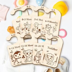 CRASPIRE Baby Nursery Closet Dividers Set of 10 Wooden Double-Sided Baby Clothes Size Hanger Organizer Moon Theme Nursery Decor from Newborn to 24 Months Home Wardrobe