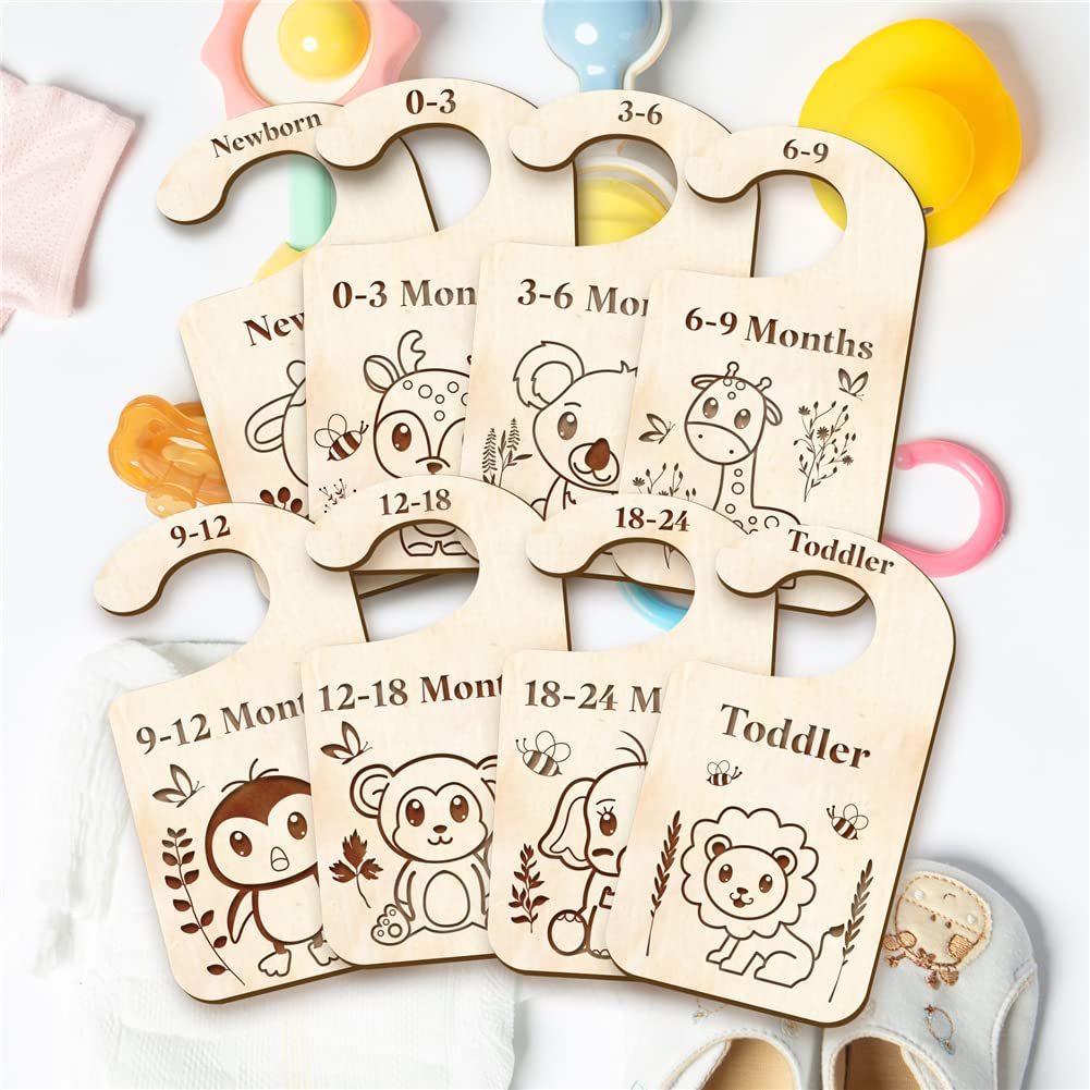 CRASPIRE Baby Nursery Closet Dividers Set of 10 Wooden Double-Sided Baby Clothes Size Hanger Organizer Moon Theme Nursery Decor from Newborn to 24 Months Home Wardrobe