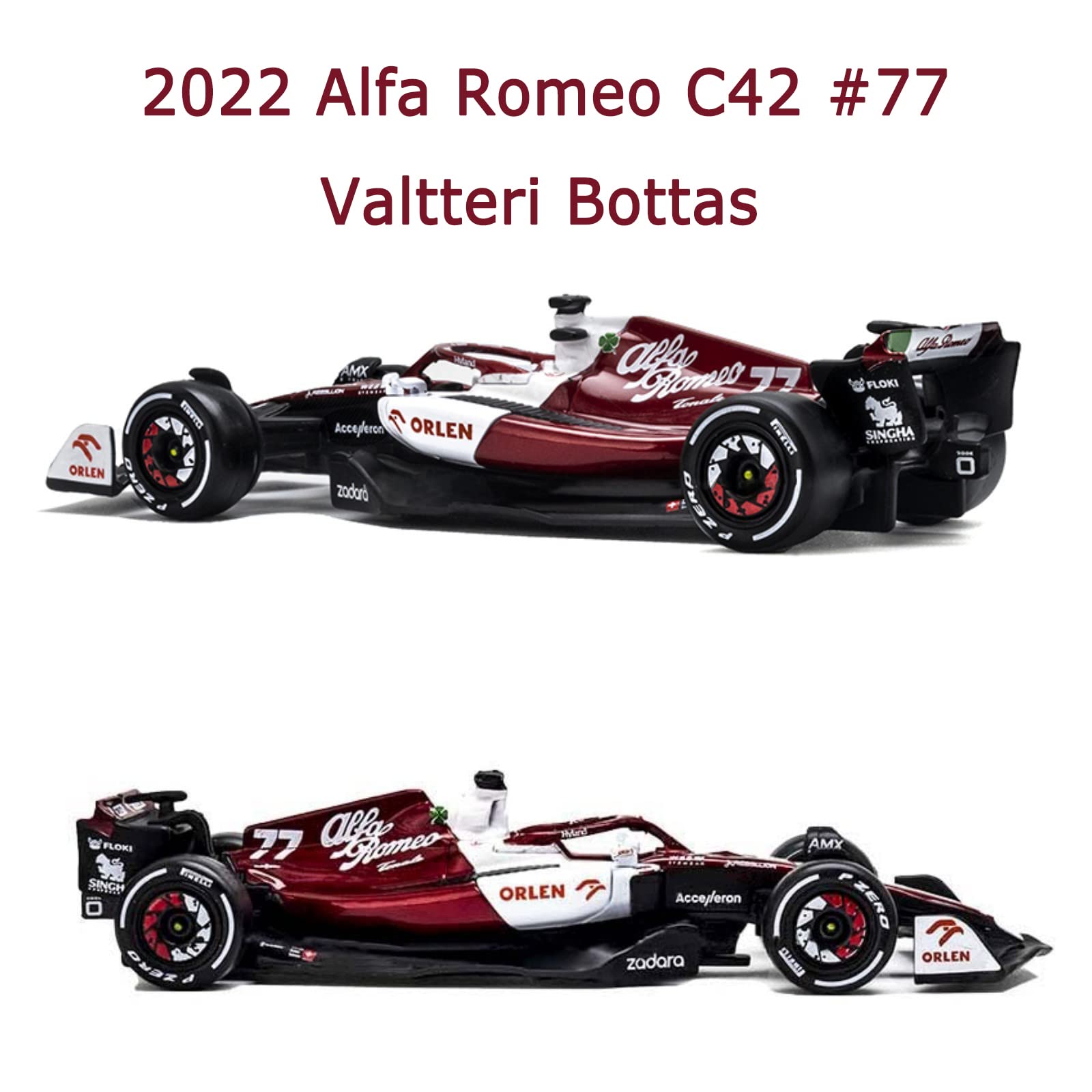 HTLNUZD Bburago 1:43 2022 F1Alfa C42 #77 Valtteri Bottas Formula One 1/43 F1Romeo Racing Team Static Die Cast Alloy Vehicles Collectible Car Model Collection Gift (Standard F1Alfa C42#77)