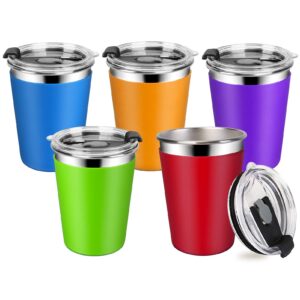 magonanly 12oz kids cups with lids ，5 pack toddler sippy cups with sleeves， bpa free stackable&unbreakable children smoothie drinking cups for kids and adult