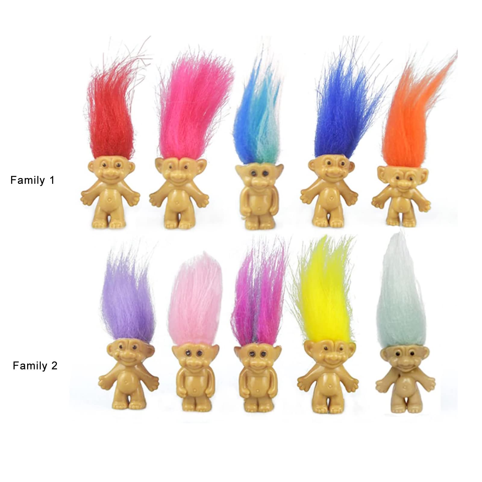 Lucky Mini Troll Dolls PVC Vintage Action Figures Cake Toppers Chromatic Adorable Cute Little Guys Collection, School Project, Arts Crafts, Party Favors (20pack-A)