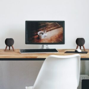 GGMM Real Wood Stand for HomePod Mini-Mid-Century Modern Style Wooden Dock with Sleek Metal Frame, Made of Black Walnut