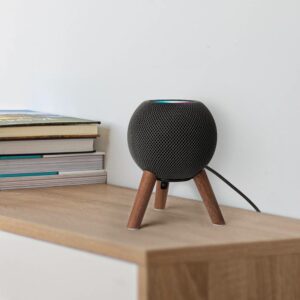 GGMM Real Wood Stand for HomePod Mini-Mid-Century Modern Style Wooden Dock with Sleek Metal Frame, Made of Black Walnut