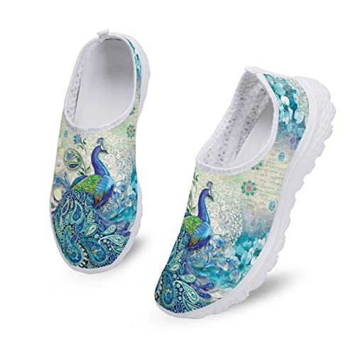 DISNIMO Peacock Women's Casual Walking Shoes Women Slip On Sneaker Size 12.5 Womens Running Tennis Shoes Athletic Gym Sport Shoes Trainers Lightweight Workout Nursing Shoes Platform Loafers