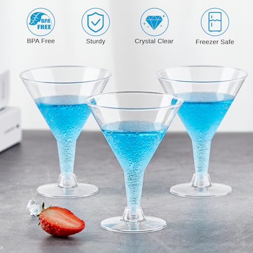 Zezzxu 24 Pack Plastic Martini Glasses - 7 oz Disposable Clear Plastic Cocktail Cups, Unbreakable & Reusable Wine Shooter Glasses for Party Margarita, Champagne, Wine