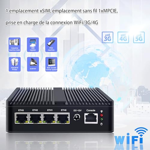 KingnovyPC Firewall Micro Appliance, 4 Port i226 2.5GbE LAN Fanless Mini PC N5105, 2* DDR4, HDMI, DP, RJ45 COM, 4*USB Gigabit Ethernet AES-NI VPN Router Openwrt Barebone