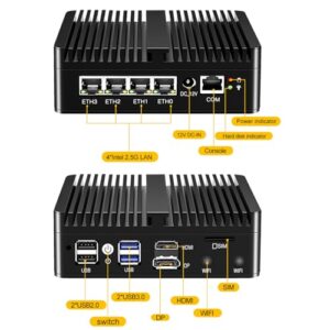 KingnovyPC Firewall Micro Appliance, 4 Port i226 2.5GbE LAN Fanless Mini PC N5105, 2* DDR4, HDMI, DP, RJ45 COM, 4*USB Gigabit Ethernet AES-NI VPN Router Openwrt Barebone