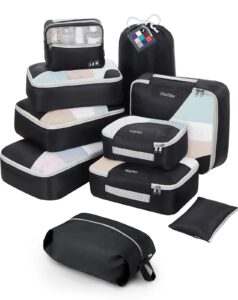 all included 10 set sturdy packing cubes for suitcases,olarhike travel essentials,upgraded anti-tear stitching, new improved luggage packing organizers for travel accessories(black)