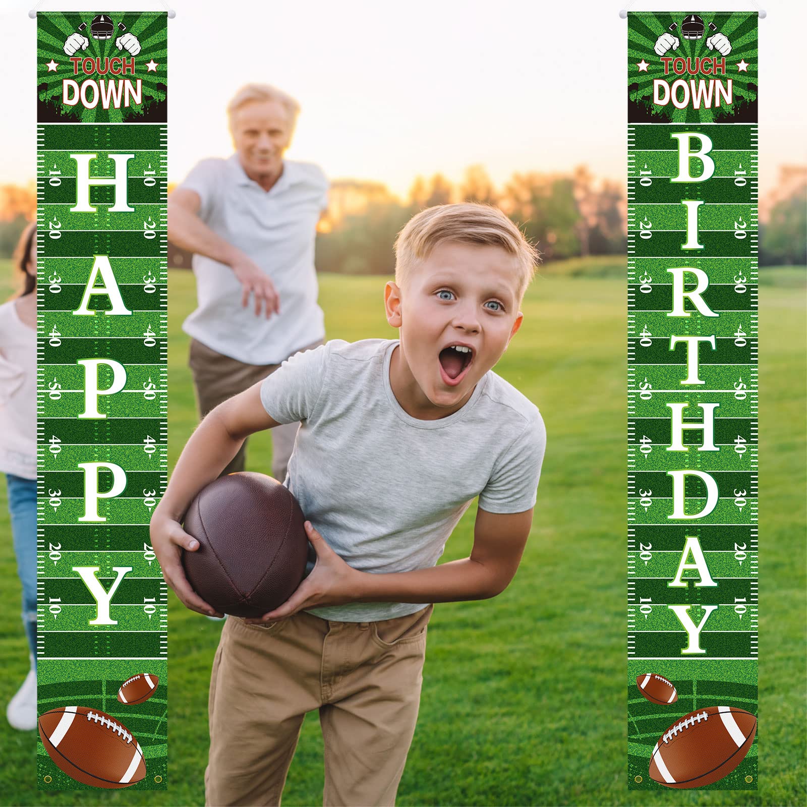 Batiyeer Football Happy Birthday Porch Sign Banner Football Bowl Game Sports Fan Supplies Football Themed Boy Birthday Party Favors Photo Booth Props Wall Hanging