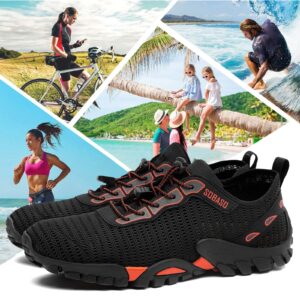 SOBASO Water Shoes Women Men Slip on Aqua Beach Swim Shoes for Sport Fish Pool Diving Driving Boating Black Orange