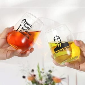 The Office Merchandise Wine Glass Set of 2 - That’s What She Said Wine Glass, Bears Beets Battlestar Galactica, The Office TV Show Fan Gifts, The Office Gifts for Women and Men, 17 oz