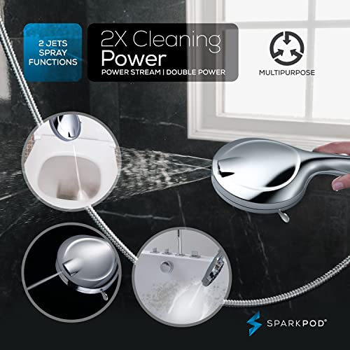 SparkPod 10-Mode Filtered Shower Head with Hose - 5" High Pressure Shower Heads with Filter - Handheld Shower Head Filter with Built-In Power Jet, Stainless 6ft Hose and Bracket (Polished Chrome)