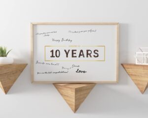 4littleheroes 50th birthday guest book alternative – premium card board laminated anniversary decoration with 3d gold foil – design and made in europe 11x17 inch cheers to 50 years [unframed]