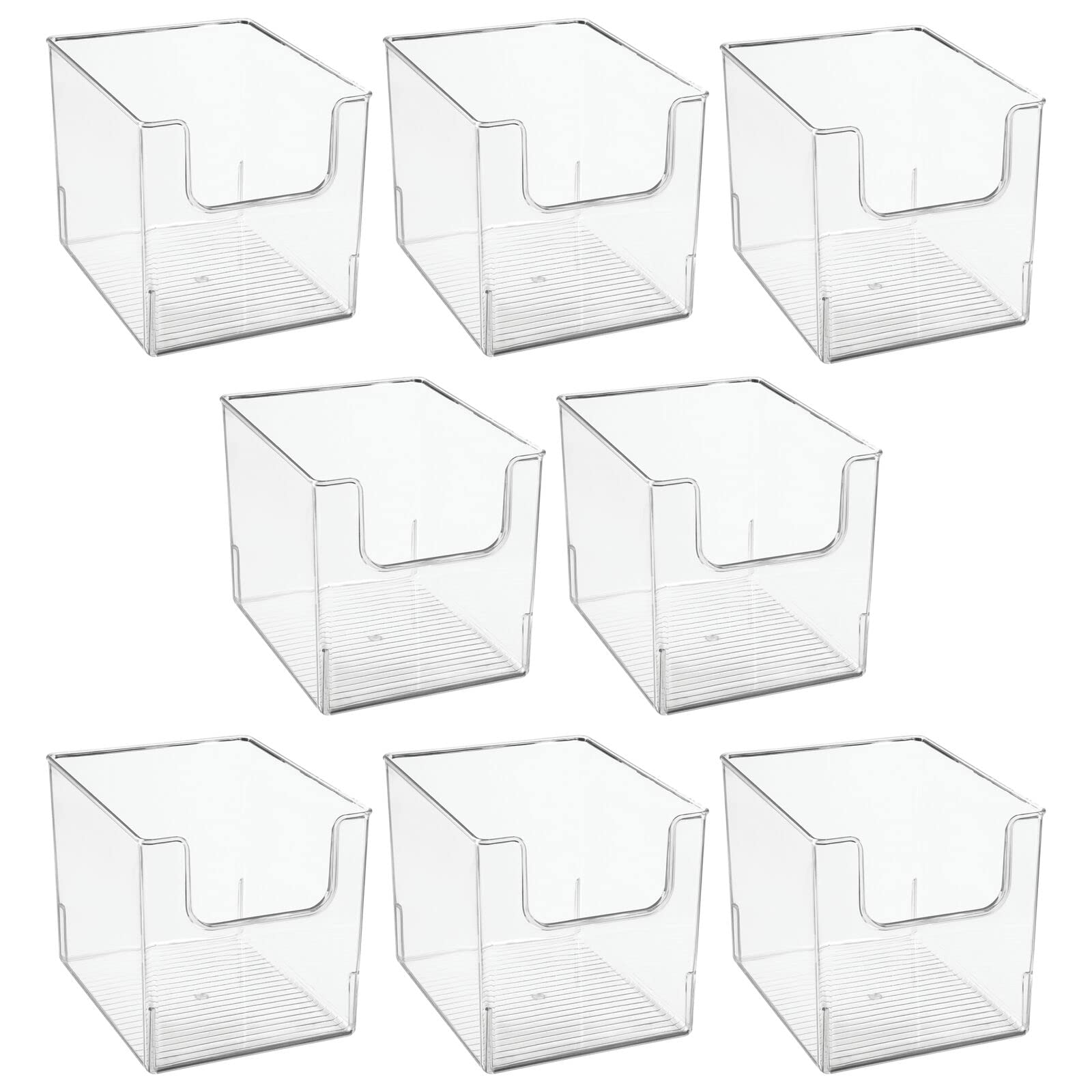 mDesign Modern Plastic Open Front Dip Storage Organizer Bin Basket for Home Office Organization - Shelf, Cubby, Cabinet, Cupboard, and Closet Organizing Decor - Ligne Collection - 8 Pack - Clear