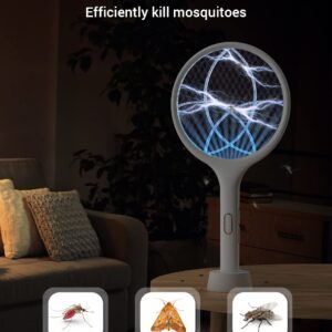 YISSVIC Electric Fly Swatter 4000V Bug Zapper Racket Dual Modes Mosquito Killer with Purple Mosquito Light Rechargeable for Indoor Home Office Backyard Patio Camping (White)