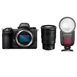 nikon z 7ii mirrorless camera with nikkor z 24-70mm f/2.8 s lens, bundle with flashpoint ttl on-camera round flash speedlight