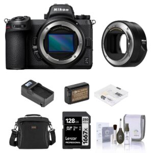 nikon z 7ii mirrorless camera, bundle with ftz ii mount adapter, 128gb sd memory card, shoulder bag, extra battery, charger, screen protector, cleaning kit