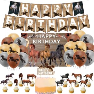 horse birthday party supplies set with horse theme happy birthday banner balloon cake topper cupcake topper background for horse party decoration