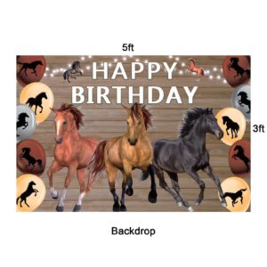 Horse Birthday Party Supplies Set with Horse Theme Happy Birthday Banner Balloon Cake Topper Cupcake Topper Background for Horse Party Decoration