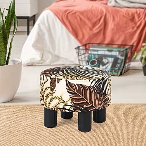 Joveco Small Round Ottoman Footstool, Velvet Fabric Footrest with Non-Skid Plastic Legs, Padded Footrest for Living Room (Yellow)