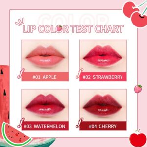 FVQUHVO Lip Tint Stain Set - Mini Liquid Lipstick Kit,Watery and Moisturizing Lip Stain, Long Wearing Lip Tint,Easy Application Tinta Para Labios,3-in-1 Lip Makeup(Pack of 4 Colors)
