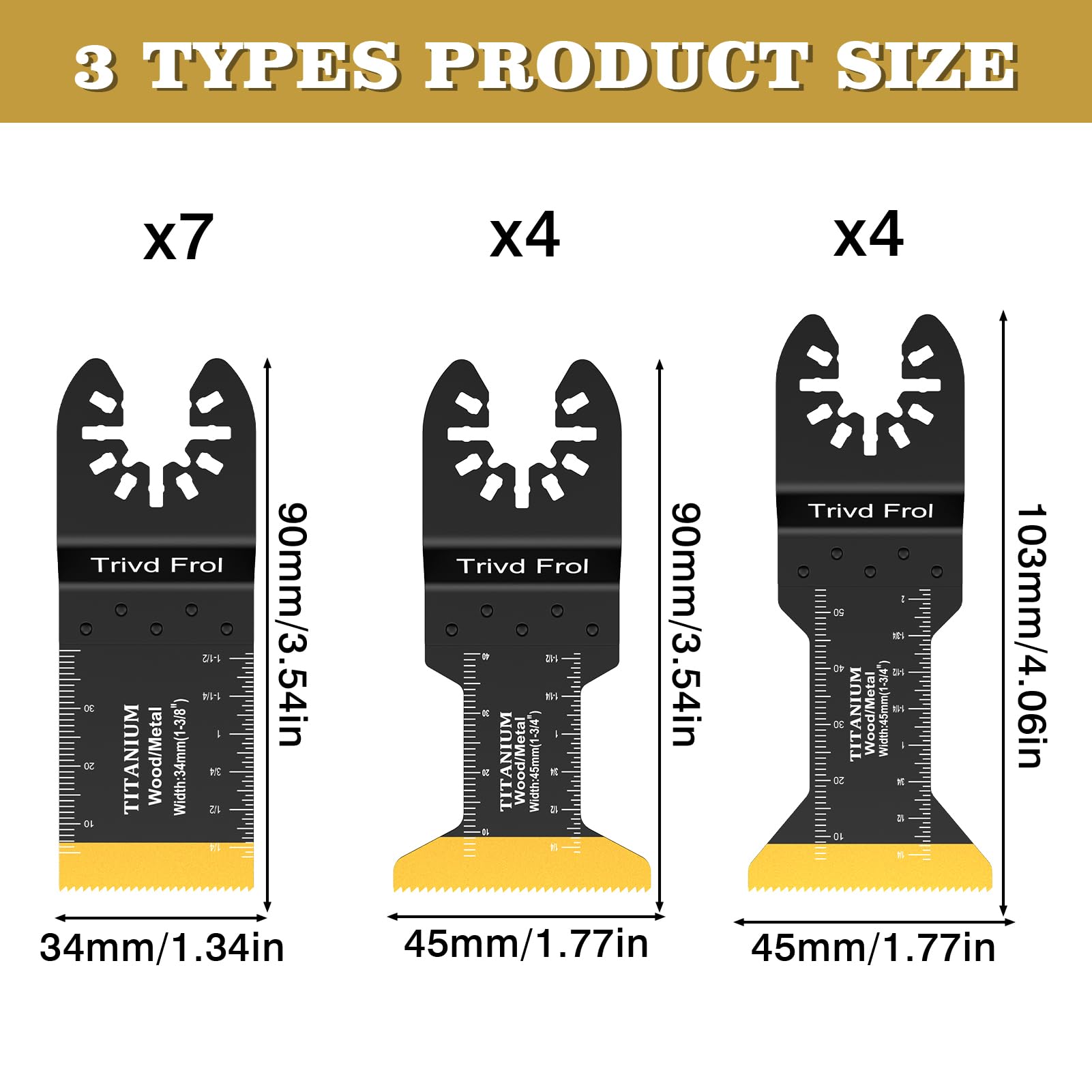 Trivd Frol 15PCS Titanium Oscillating Saw Blades Metal Cutting, Universal Multitool Blades for Metal Nails Hard Material and Wood Plastic, Multi Tool Blades Kits Fit Dewalt Bosch Milwaukee Ryobi