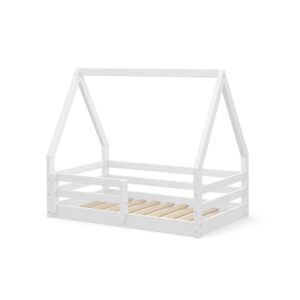 Pemberly Row 32" x 56" Modern Solid Wood Toddler Bed with Slat Kit, Safety Guardrails, Easy and Free Access to Bed, for Kid Bedroom, in White Finish