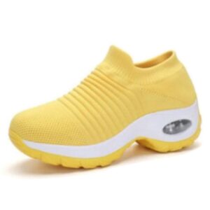 super soft women’s walking shoes ladies soft comfy sole sneakers sock shoes yellow