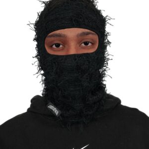 Atakai Balaclava Distressed Knitted Full Face Ski Mask Winter Windproof Neck Warmer for Men Women One Size Fits All, Yeat Inspired (Black)