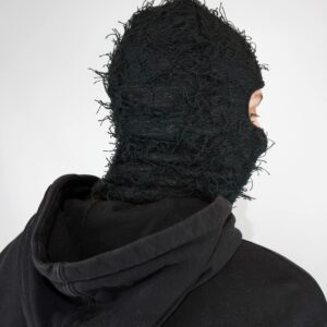 Atakai Balaclava Distressed Knitted Full Face Ski Mask Winter Windproof Neck Warmer for Men Women One Size Fits All, Yeat Inspired (Black)