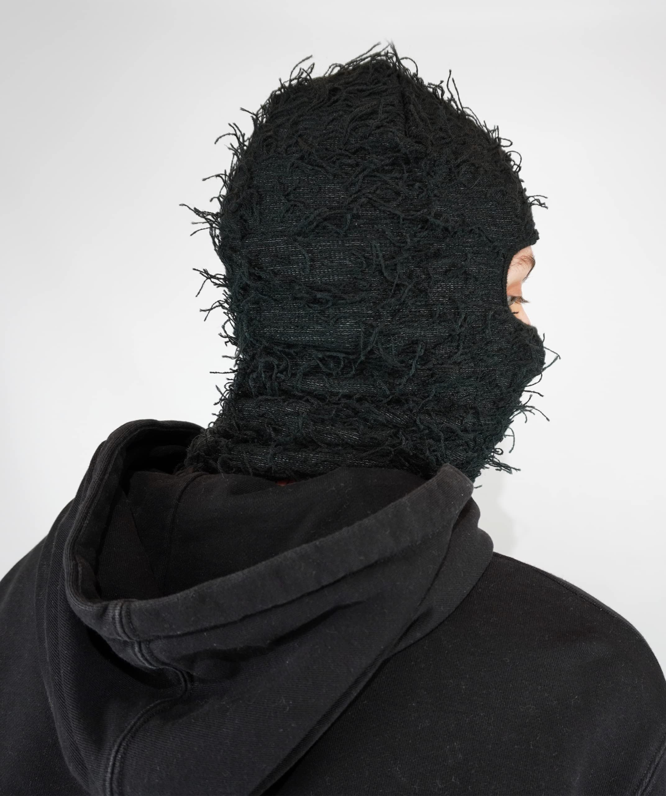 Atakai Balaclava Distressed Knitted Full Face Ski Mask Winter Windproof Neck Warmer for Men Women One Size Fits All, Yeat Inspired (Black)