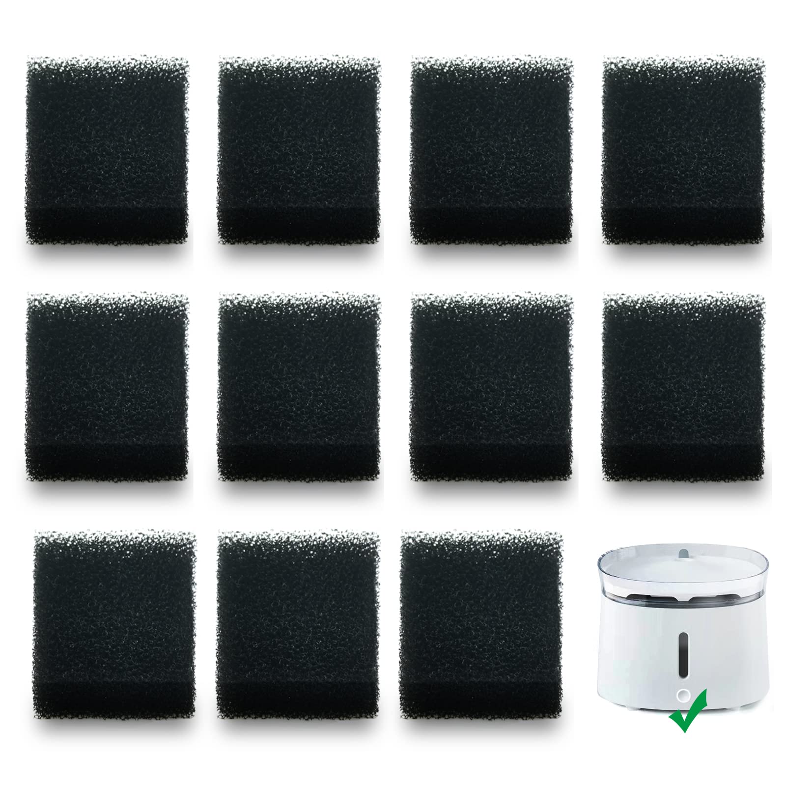 12 Pack Replacement Pre-Filter Sponges for 68oz/2L Ultra Quiet Cat Water Fountain