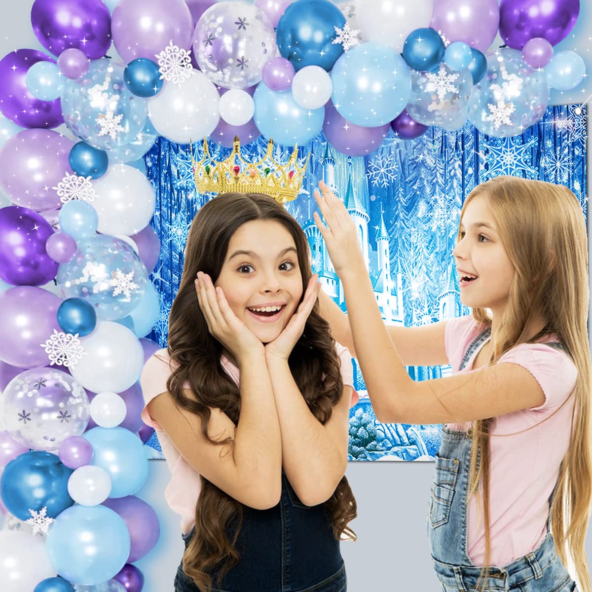 Frozen Balloons Garland, Frozen Balloons Arch Birthday Party Supplies Balloons Party Decoration, Blue Purple Balloons, Blue Purple Metallic Balloons Snowflakes Confetti Balloons for Frozen Party