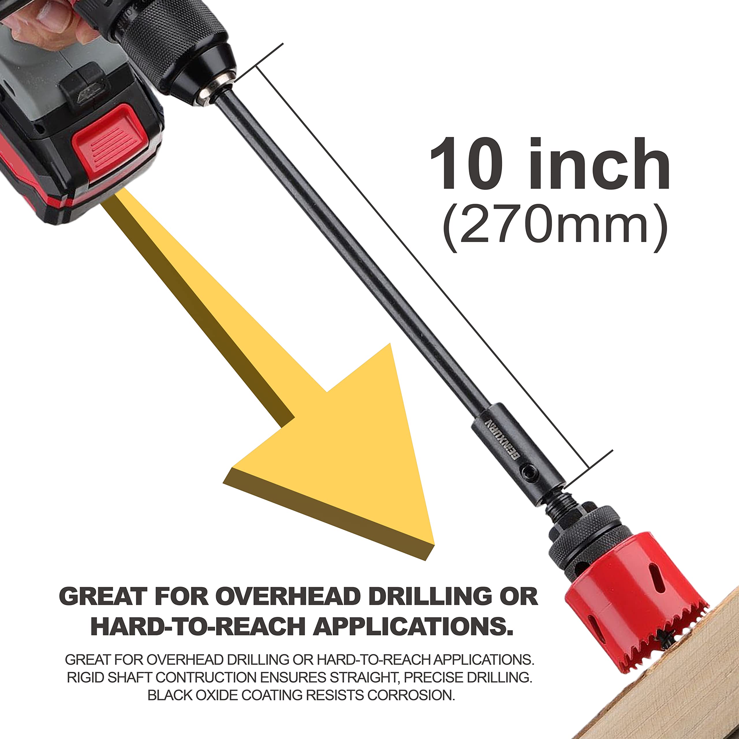 GEINXURN Tools Hole Saw Extension Chuck, 10-Inch x 3/8-Inch Hex Shank Reducing Locking Impact Extension