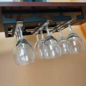 Jbikao Wine Glass Holder - Hangers Under Shelf Cabinet Stemware Wine Glass Rack Glasses Storage Hanger Metal Hanging Organizer for Bar Kitchen 3 Rows 2 Packs Black