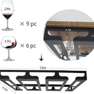 Jbikao Wine Glass Holder - Hangers Under Shelf Cabinet Stemware Wine Glass Rack Glasses Storage Hanger Metal Hanging Organizer for Bar Kitchen 3 Rows 2 Packs Black